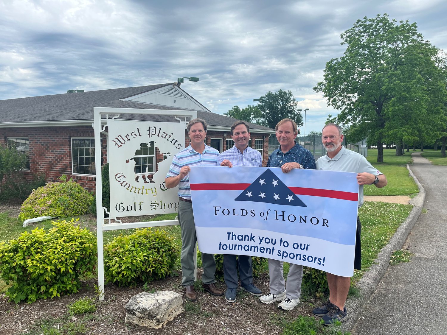 The First Annual Folds of Honor Golf Tournament will be held on Friday, June 24, 2022, at the West Plains Country Club. For additional information regarding the West Plains Folds of Honor Golf Tournament, including registration or sponsorship information, please visit the West Plains Folds of Honor Golf Tournament Facebook event page, email fohwestplains@gmail.com  or call David M. Gohn at 417.505.9150 or David Thomas at 417.372.2835. Pictured, from left, tournament organizers Dave Thomas, David M. Gohn, Greg Beykirch, and West Plains Country Club Golf Pro John Utley.